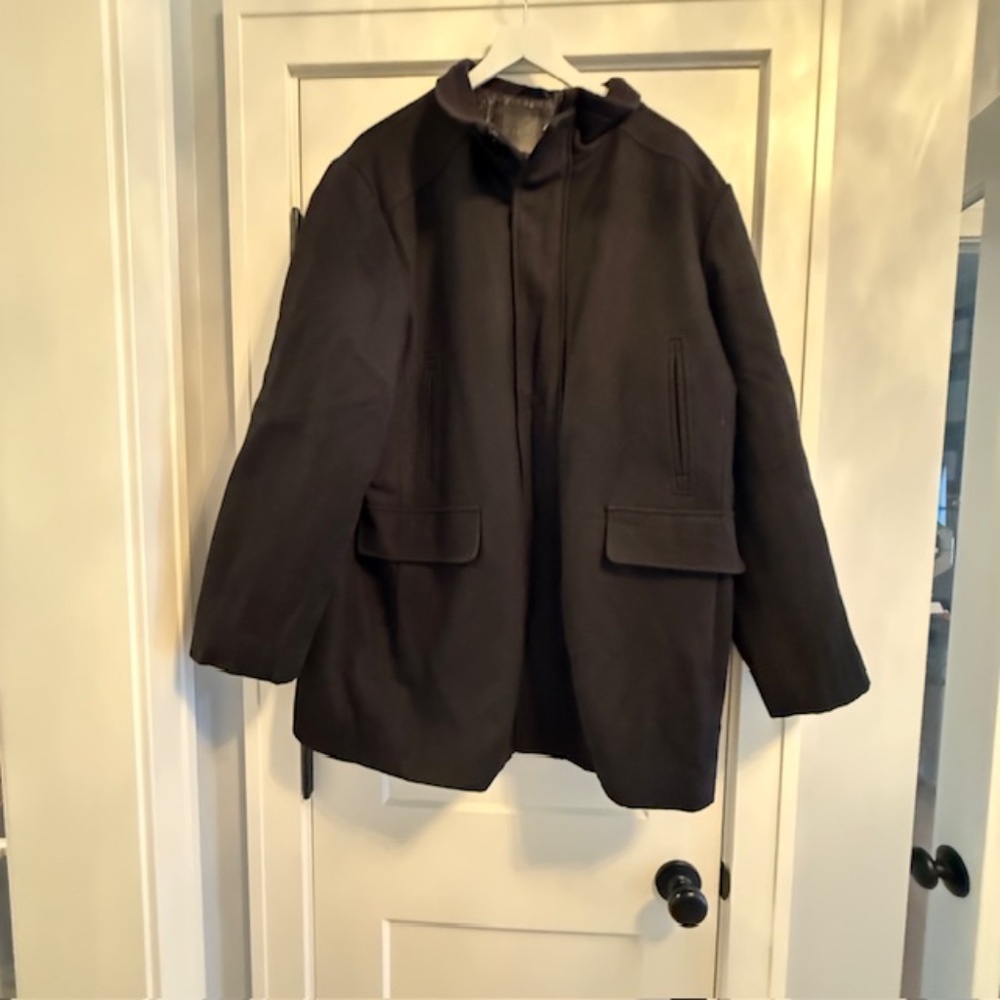 Men's Calvin Klein XL Wool Black 35" Length Zip Snap Overcoat-Good Condition